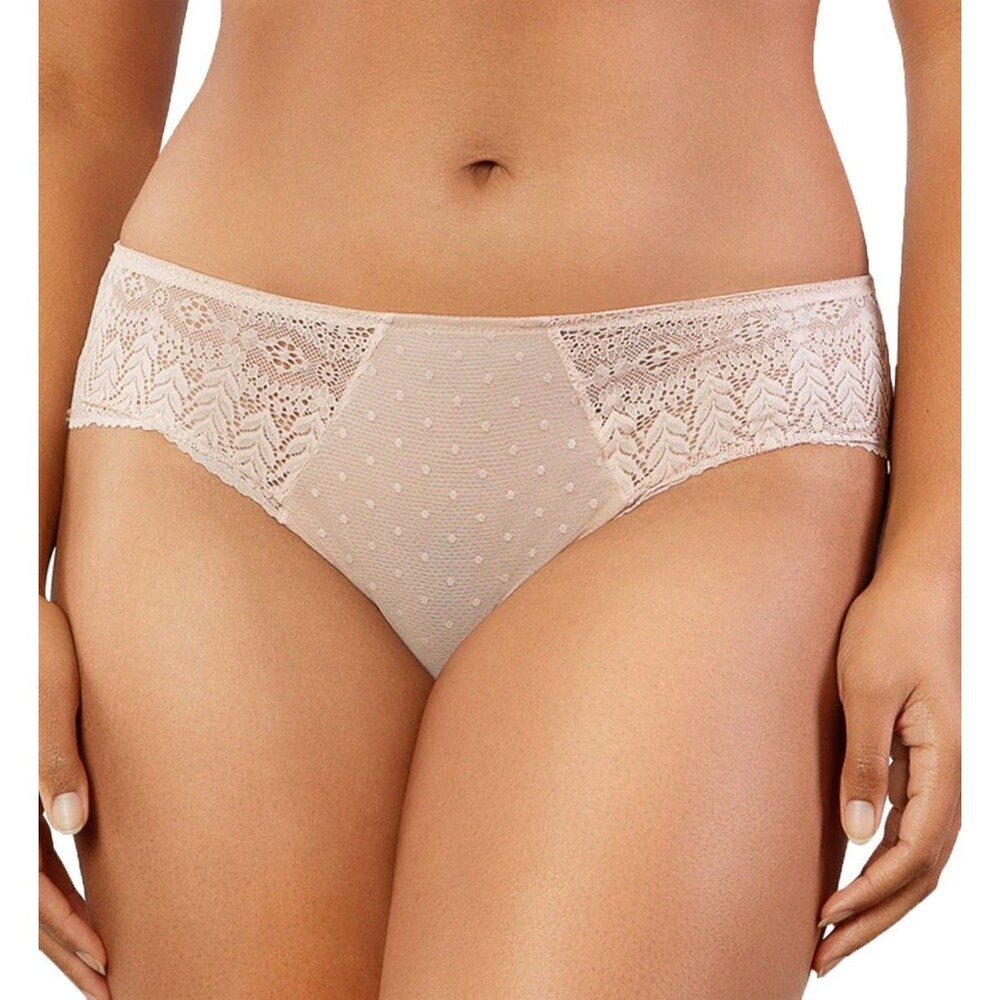 Parfait P5955 Lace Mesh Bikini Panties Cameo Rose Size L Sheer Dot Back NWT